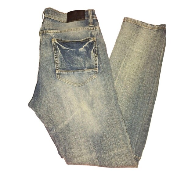 Southpole Skinny Moto Jeans Stretch Mens 34x32 Acid Wash Distressed Stacked Blue - Picture 4 of 6